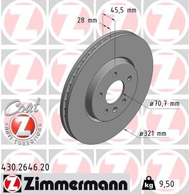 ZIMMERMANN Bremseskive 430.2646.20 Bremse OPEL Insignia B Grand Sport (Z18): Bremseskive ZIMMERMANN 430.2646.20