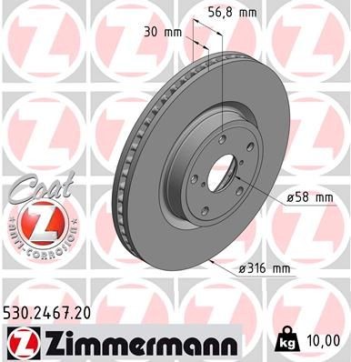 Disque de frein ZIMMERMANN 530.2467.20 ZIMMERMANN 530.2467.20 Disques de frein SUBARU LEGACY 2017