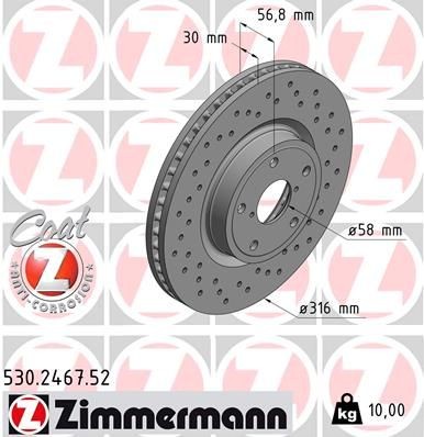 Disque de frein ZIMMERMANN 530.2467.52 ZIMMERMANN 530.2467.52 Disques de frein SUBARU LEGACY 2017