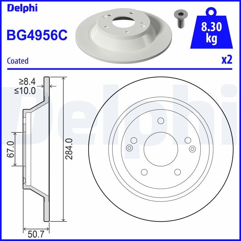 DELPHI Disco freno BG4956C DELPHI BG4956C Dischi dei freni Audi A6 originali