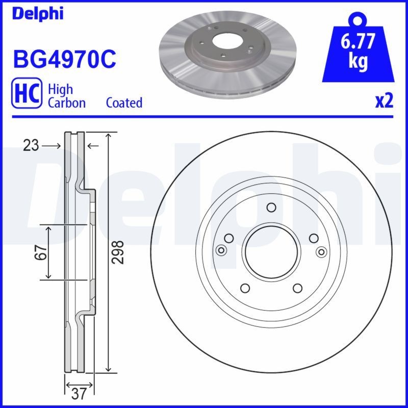 DELPHI Disco de travão BG4970C DELPHI BG4970C Disco de travão SSANGYONG Tivoli SUV 1.6 128 cv 2020