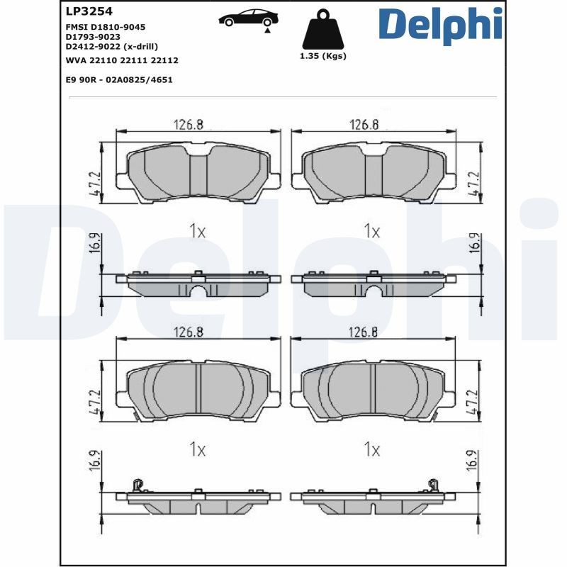 DELPHI Piduriklotsid LP3254 DELPHI LP3254 Piduriklotsid FORD USA Mustang Mk6 Kupee 5.0 V8 426 hj 2016