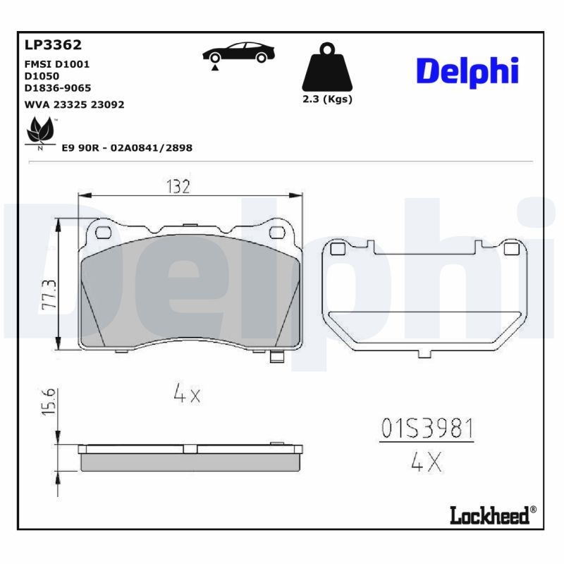 DELPHI Piduriklotsid LP3362 Pidurikattekomplekt, ketaspidur DELPHI Saab 900 LP3362