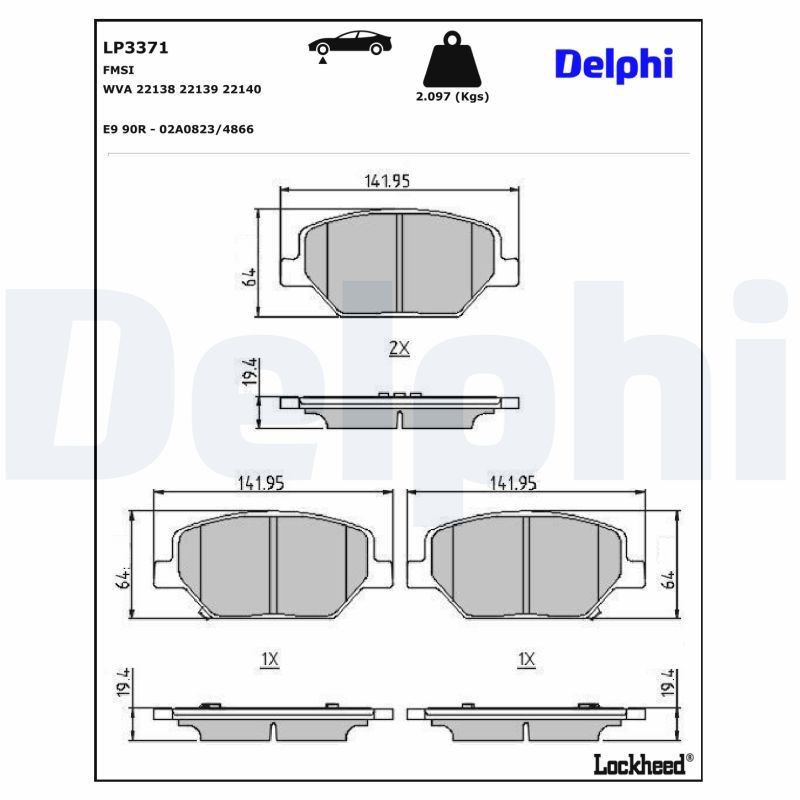 DELPHI Bremseklosser LP3371 DELPHI LP3371 Bremseklosser OPEL Insignia B Grand Sport (Z18) 1.6 CDTi (68) 110 hk 2021