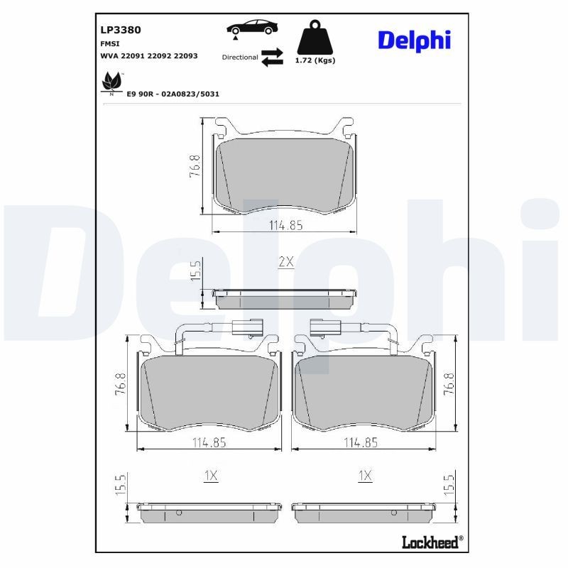 DELPHI Kit pastiglie freni LP3380 LP3380 costo Pastiglie freno sportive ALFA ROMEO GIULIETTA DELPHI