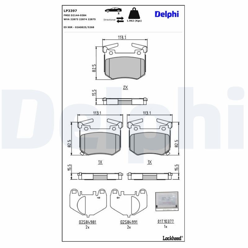 Bremseklosser DELPHI LP3397 DELPHI LP3397 Bremsekloss-sett KIA STINGER 2020
