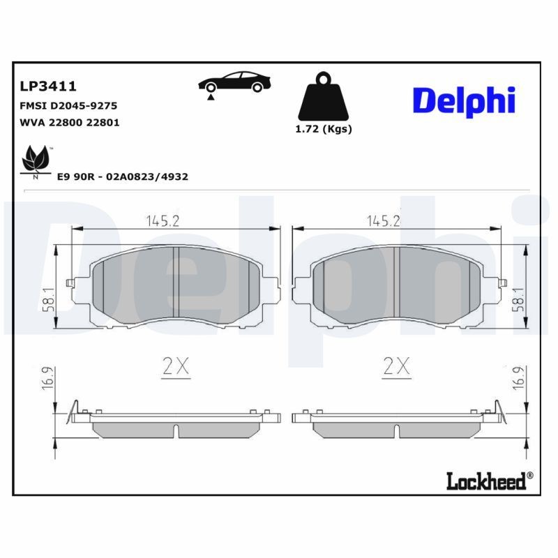 Remblokken DELPHI LP3411 DELPHI LP3411: Remblokkenset Subaru FORESTER 2023