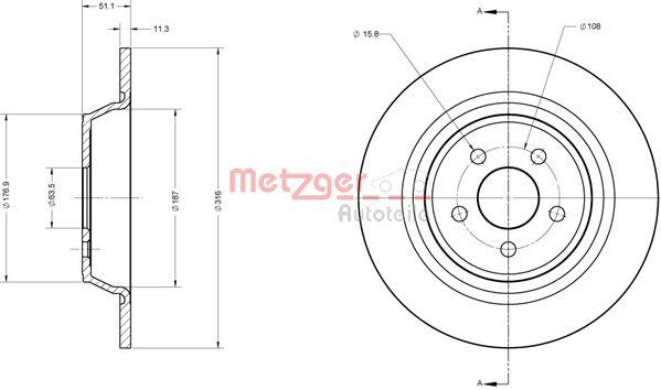 METZGER Bremseskive 6110818 Skive METZGER Ford GALAXY 6110818