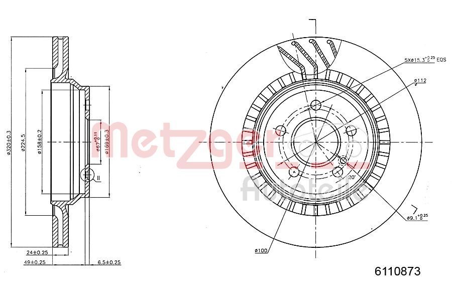 METZGER Bromsskiva 6110873 6110873 METZGER bromsskivor Mercedes VIANO