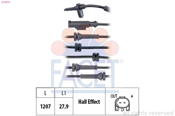 Wielsnelheidssensor (ABS) FACET 21.0214 FACET 21.0214: Abs sensor Fiat IDEA 2016