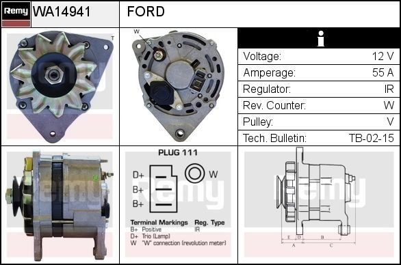 DELCO REMY Δυναμό RAA14941 RAA14941 Γεννήτρια FORD ECOSPORT DELCO REMY