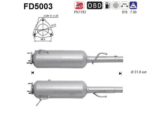 Roetfilter (DPF) AS FD5003 AS FD5003 DPF FIAT MULTIPLA 2004