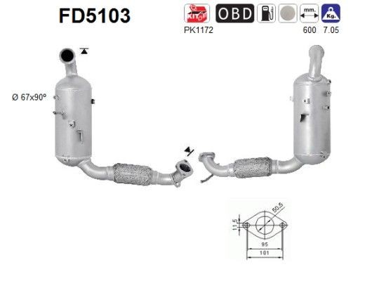 Filtro antiparticolato (FAP) AS FD5103 AS FD5103 DPF FORD FIESTA 2014