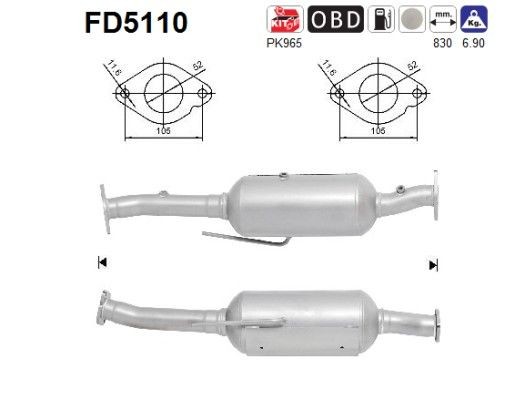 Roetfilter (DPF) AS FD5110 AS FD5110 Dieselpartikelfilter FORD KUGA 2013