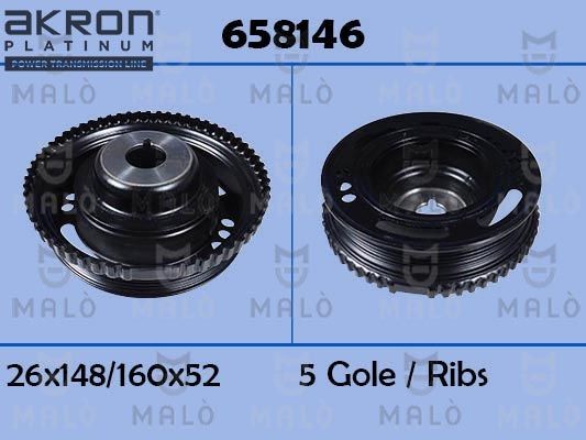MALÒ Poulie damper (vilebrequin) 658146 658146 Poulie de vilebrequin ALFA ROMEO MITO MALÒ