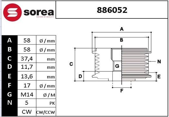 SNRA Roda livre do alternador 886052 SNRA 886052 Peças de alternador Toyota Corolla E11 Compact preço