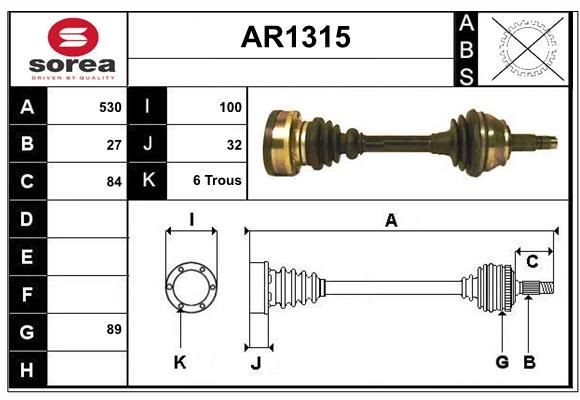 Trækaksel SNRA AR1315 SNRA AR1315: Drivaksler Alfa Romeo 166 2002