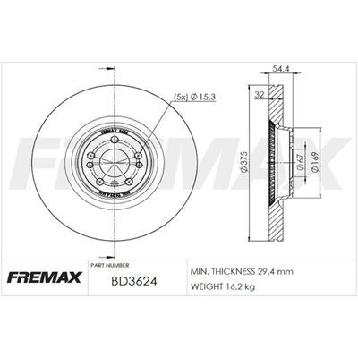FREMAX Remschijf BD-3624 BD-3624 Sportremschijven MERCEDES-BENZ GLS FREMAX