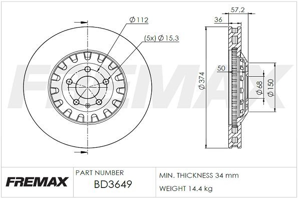 FREMAX Bremsscheibe BD-3649 Bremsscheibe FREMAX MULTIVAN BD-3649 günstig