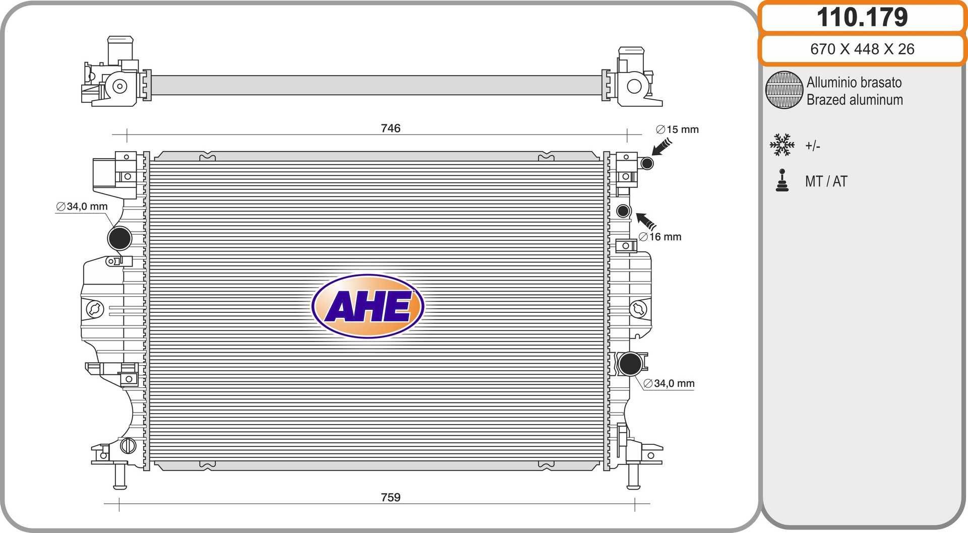 AHE Chladič motora 110.179 110.179 Chladič motora AHE FORD KA
