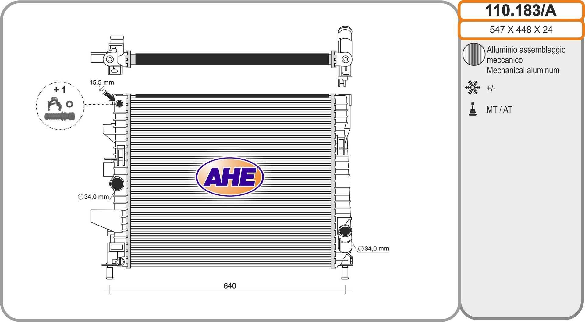 AHE Chladič motora 110.183/A Chladič vody AHE Ford KA 110.183/A