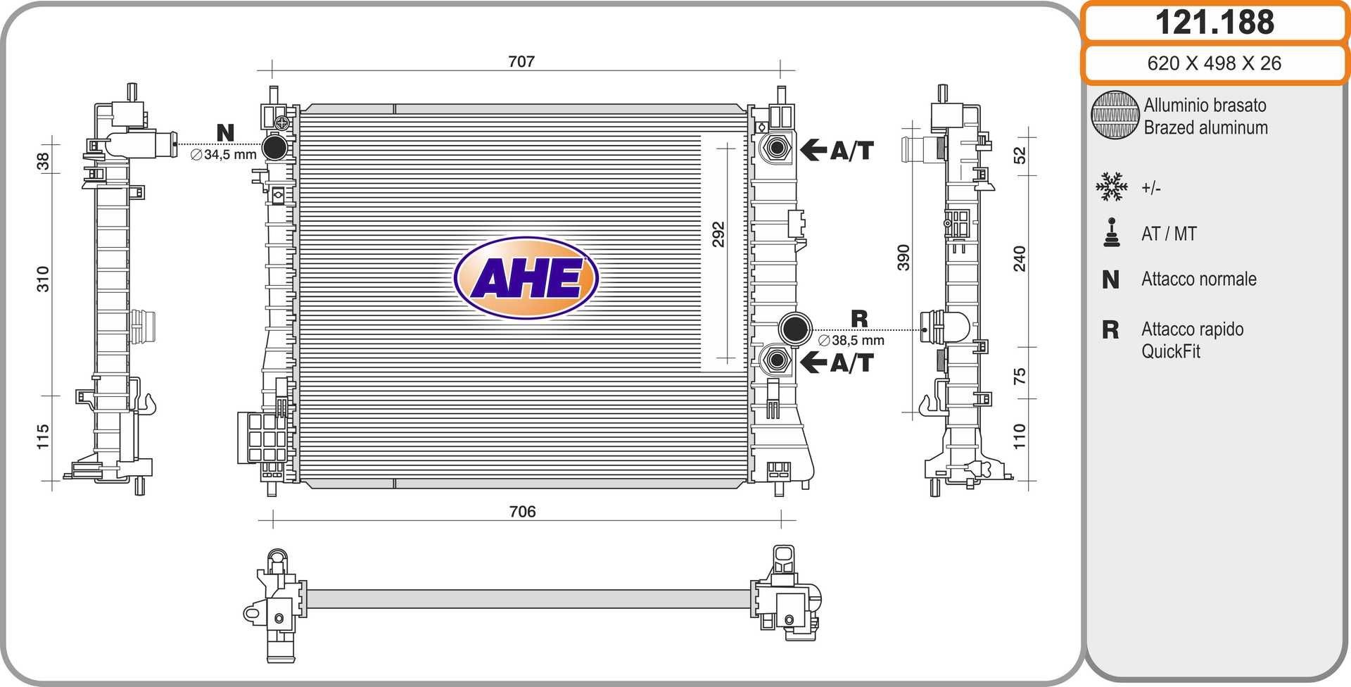 AHE Radiatore motore 121.188 121.188 Radiatore AHE OPEL ASTRA costo