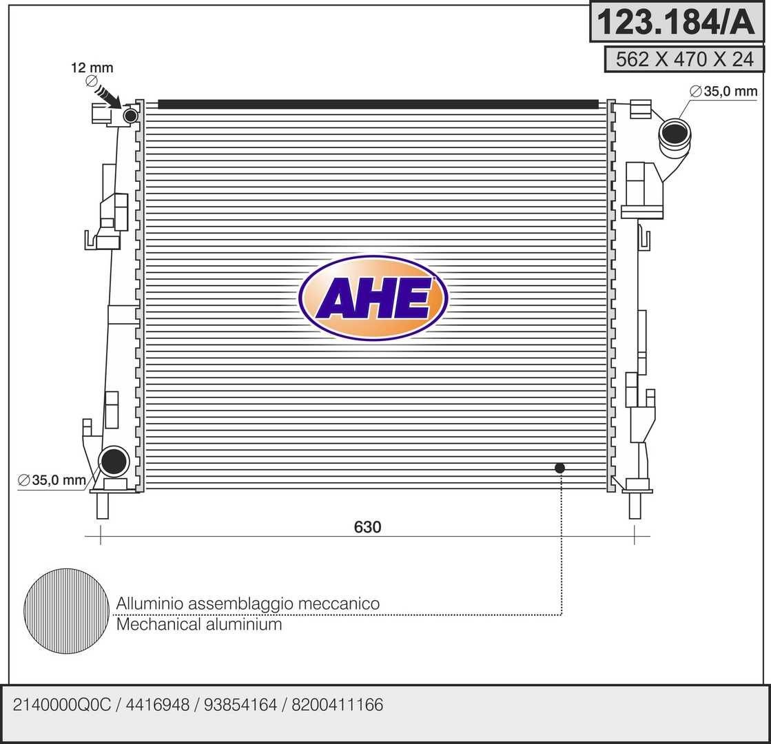 AHE Radiatore motore 123.184/A 123.184/A Radiatore AHE OPEL ASTRA costo