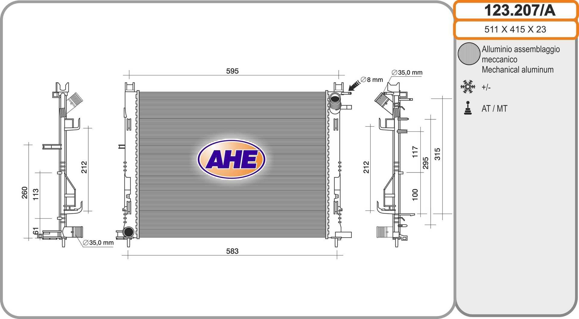 AHE Radiateur 123.207/A Renault MEGANE Radiateur, koelvloeistof AHE 123.207/A