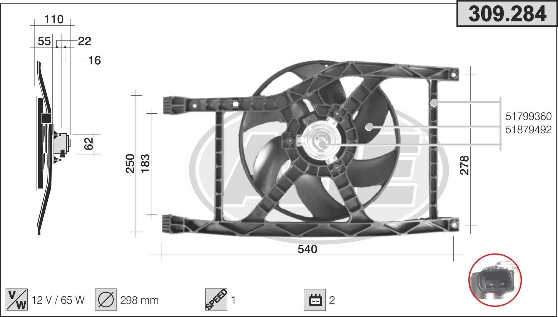 AHE Ventola radiatore 309.284 prezzo Ventola di raffreddamento Fiat 312 309.284 AHE