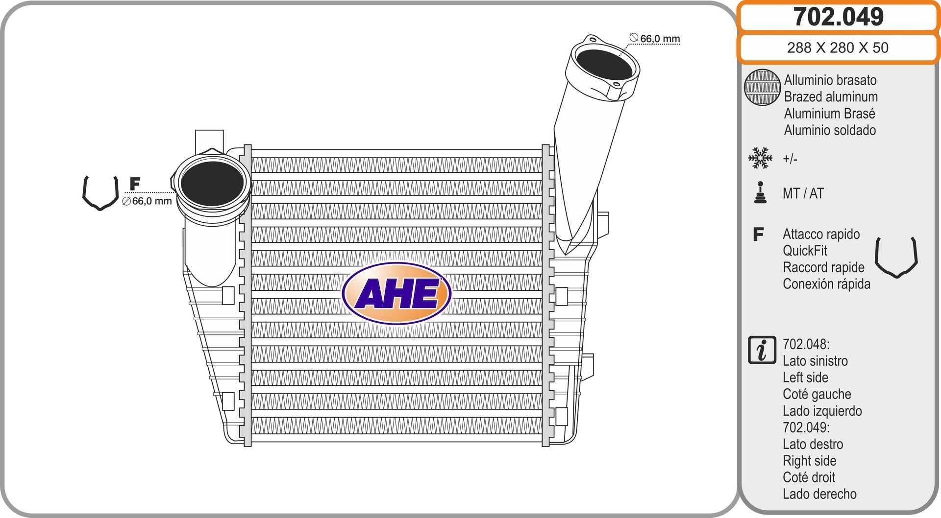 AHE Intercooler 702.049 Échangeur de turbo AHE TOUAREG 702.049 pas cher