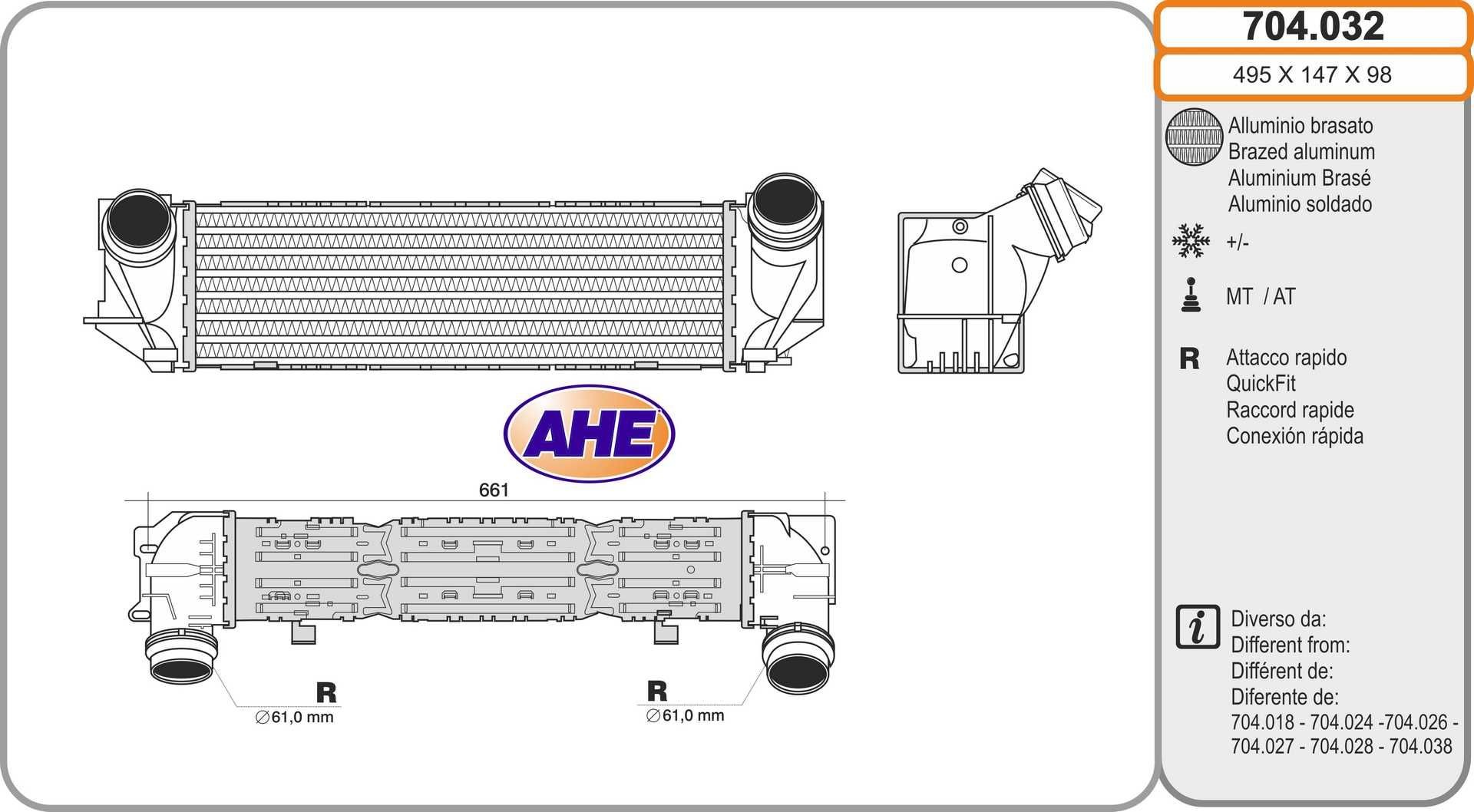 AHE Intercooler 704.032 Radiator intercooler AHE X3 704.032 billige
