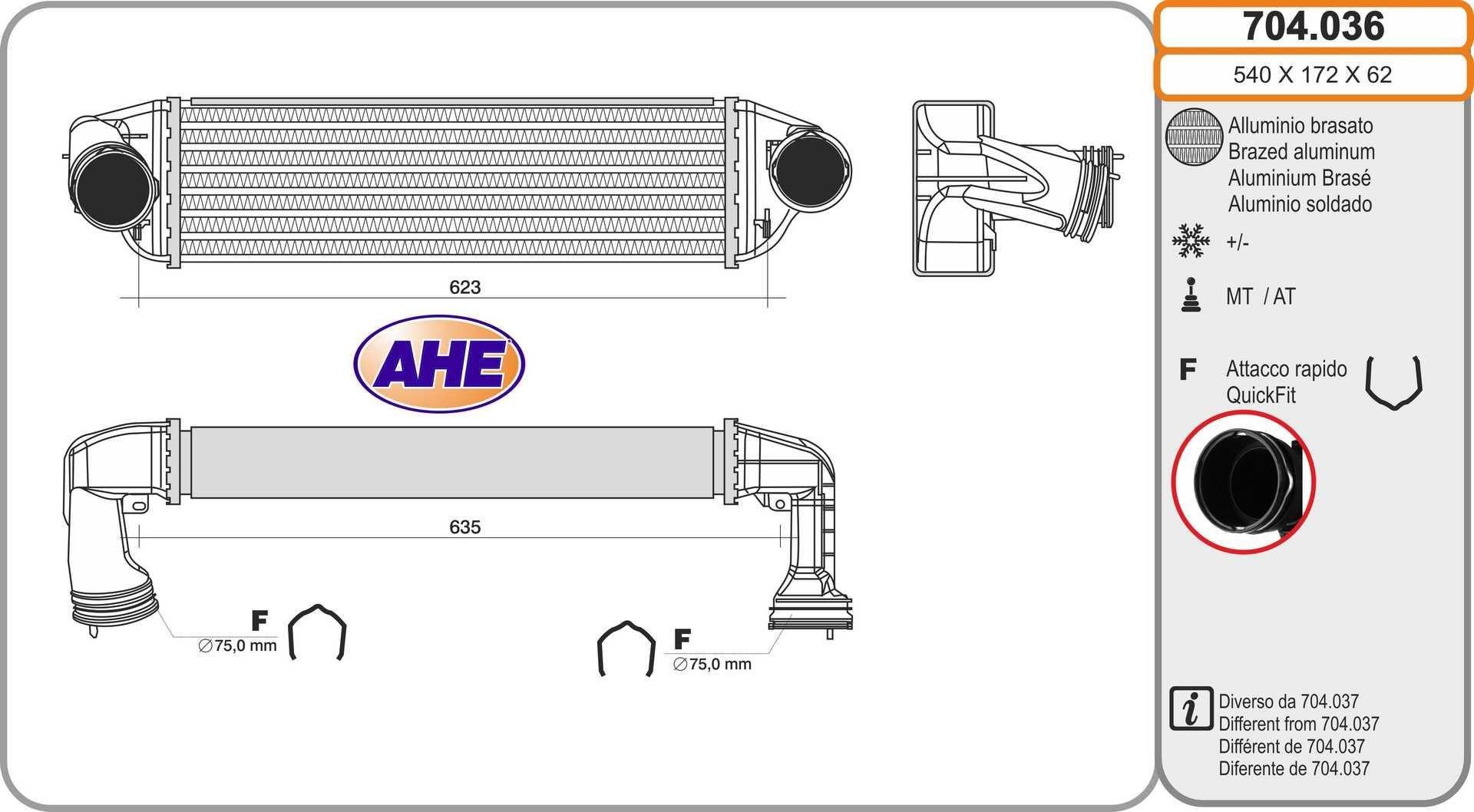 AHE Intercooler 704.036 704.036 AHE laddluftkylare BMW X3