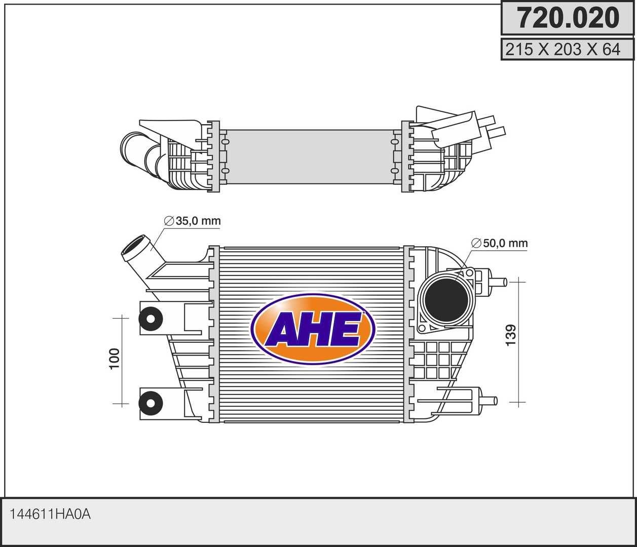 AHE Intercooler 720.020 Radiador do ar de sobrealimentação AHE X-TRAIL 720.020 baratos