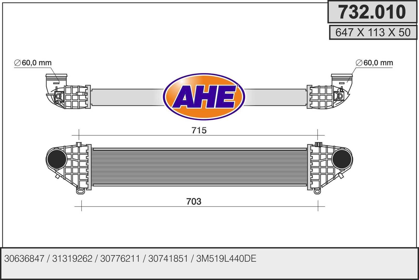 AHE Intercooler 732.010 VOLVO V40 AHE turbo intercooler 732010