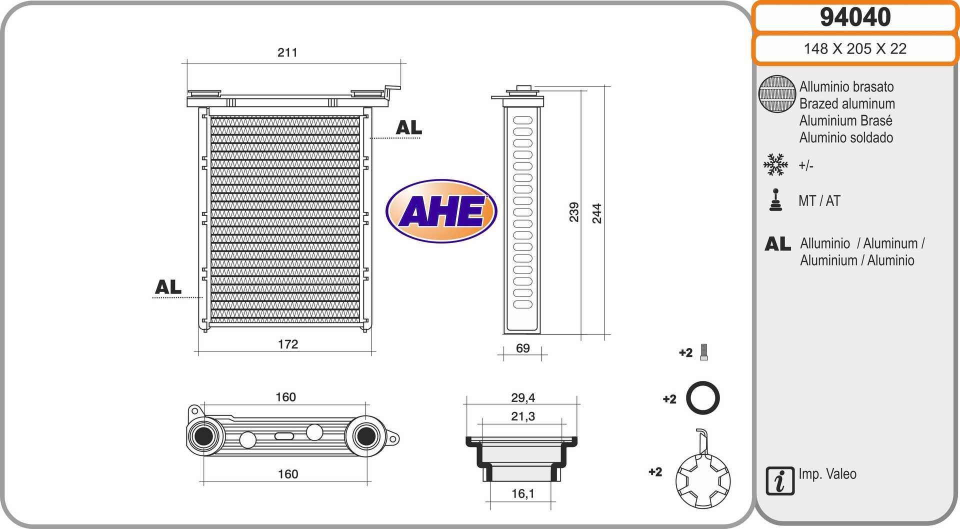 AHE Radiateur de chauffage 94040 94040 Radiateur de chauffage FIAT DUCATO AHE