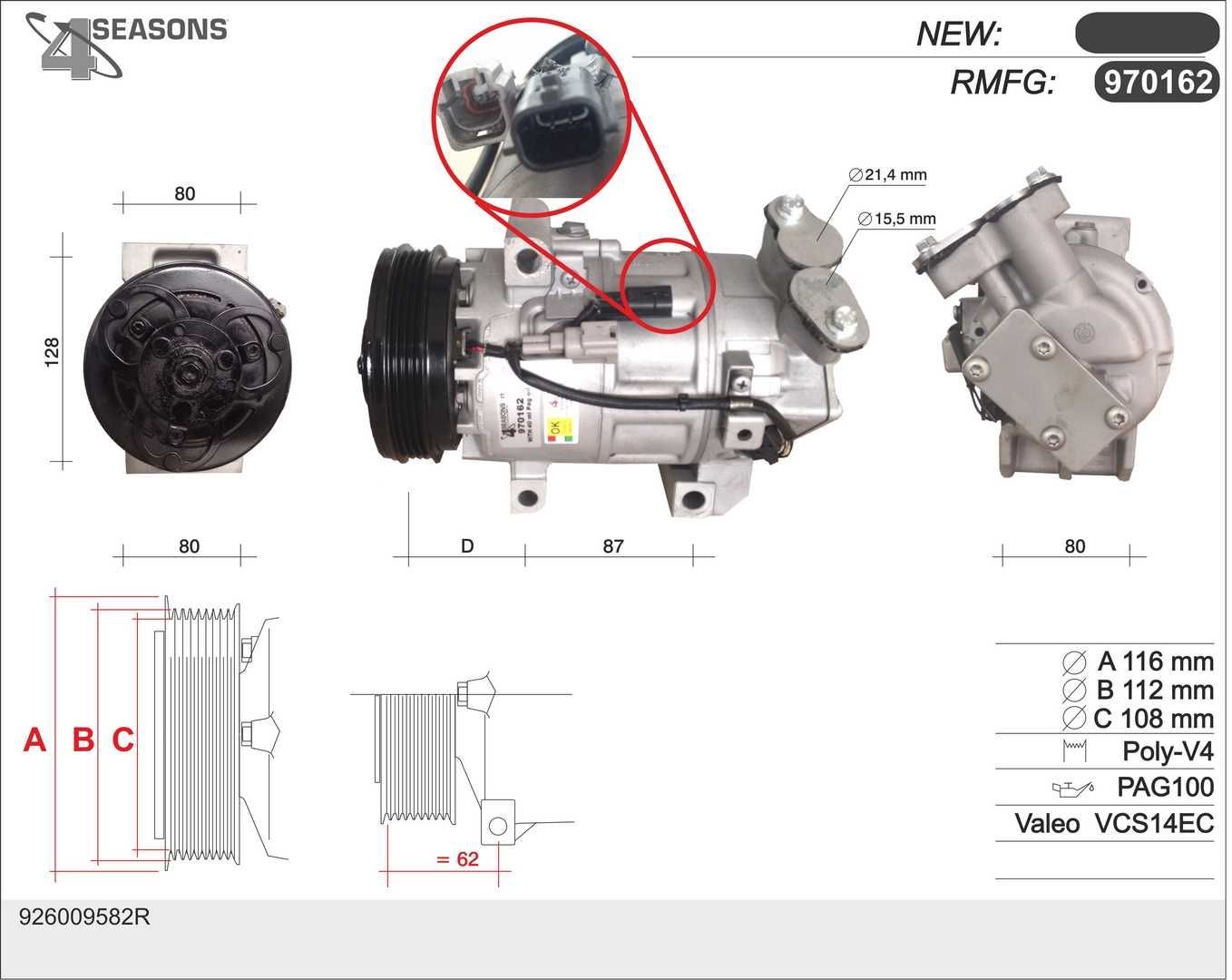 AHE Compresseur de climatisation 970162 Renault ESPACE Compresseur AHE 970162
