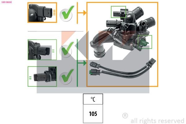 KW Termostat, kjølemiddel 580 866K Termostathus KW J5 580 866K billige