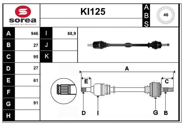 Aandrijfas SERA KI125 SERA KI125 Aandrijfas KIA SOUL 2013