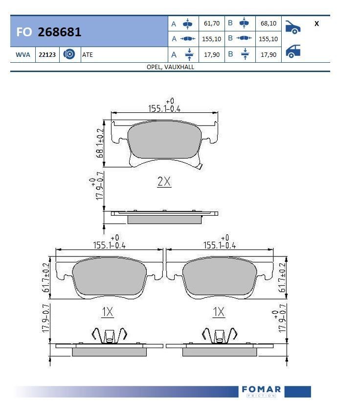 FOMAR Friction Bremžu kluči FO 268681 Bremžu klucis FOMAR Friction ZAFIRA FO 268681 lēti