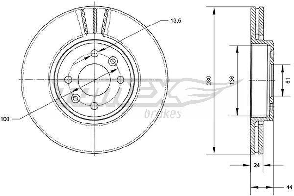 TOMEX brakes Brzdový kotouč TX 70-22 TX 70-22 TOMEX brakes Brzdový kotúč Renault lacné
