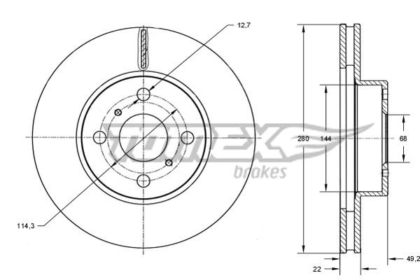 TOMEX brakes Bromsskiva TX 70-72 TX 70-72 TOMEX brakes bromsskivor NISSAN 200 SX