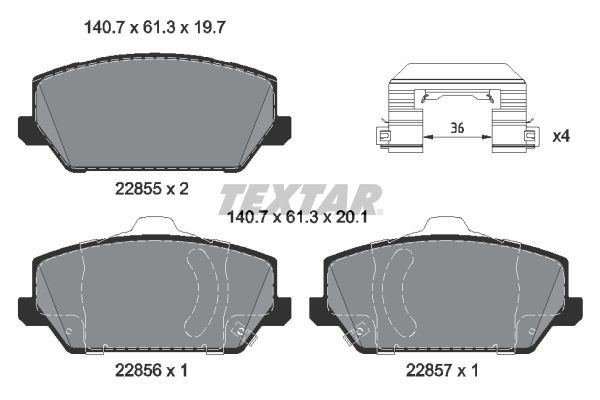 Brzdové doštičky/platničky TEXTAR 2285501 TEXTAR 2285501: Brzdové doštičky / platničky Hyundai VELOSTER 2018