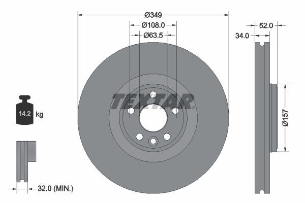 TEXTAR Remschijf 92301805 92301805 Remschijven JAGUAR XE TEXTAR