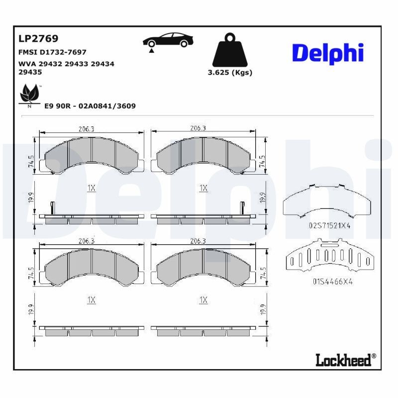 DELPHI Brake pad set LP2769 DELPHI LP2769 front and rear brake pads ISUZU D-Max III Platform / Chassis (TFR, TFS)