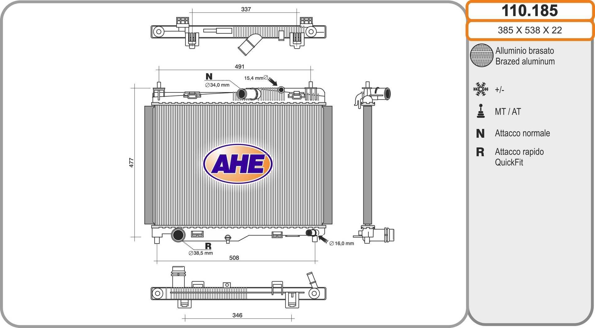 AHE Chladič motora 110.185 Chladič motora AHE Ford KA 110.185