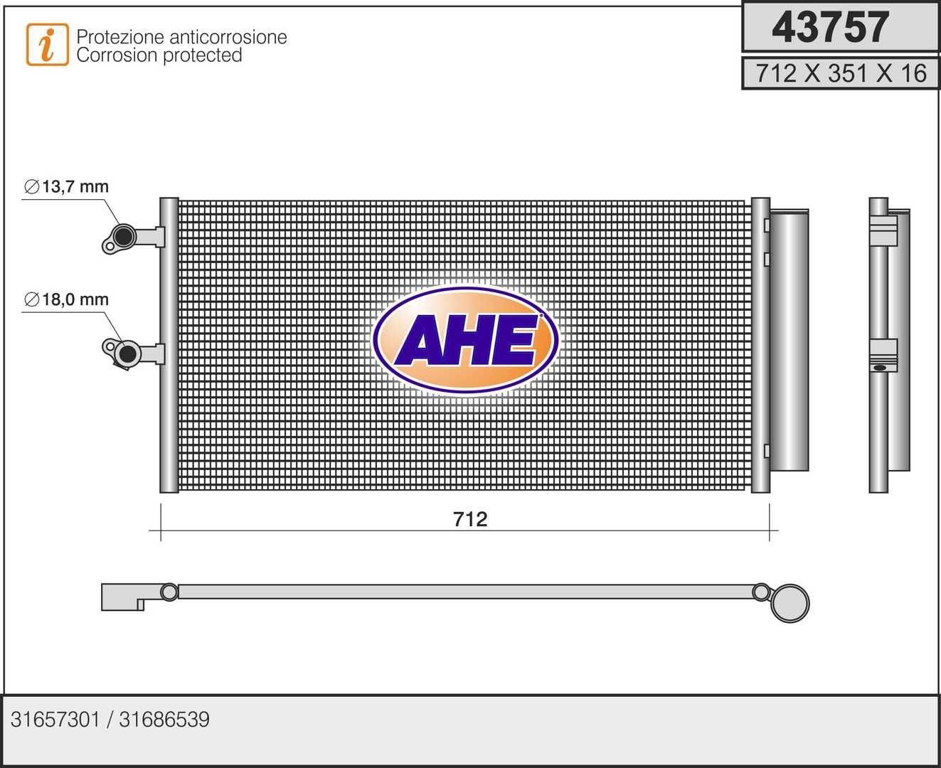 AHE Condensor voor airco 43757 AHE 43757 Condensor voor AC V90 II Cross Country (236) originele prijs