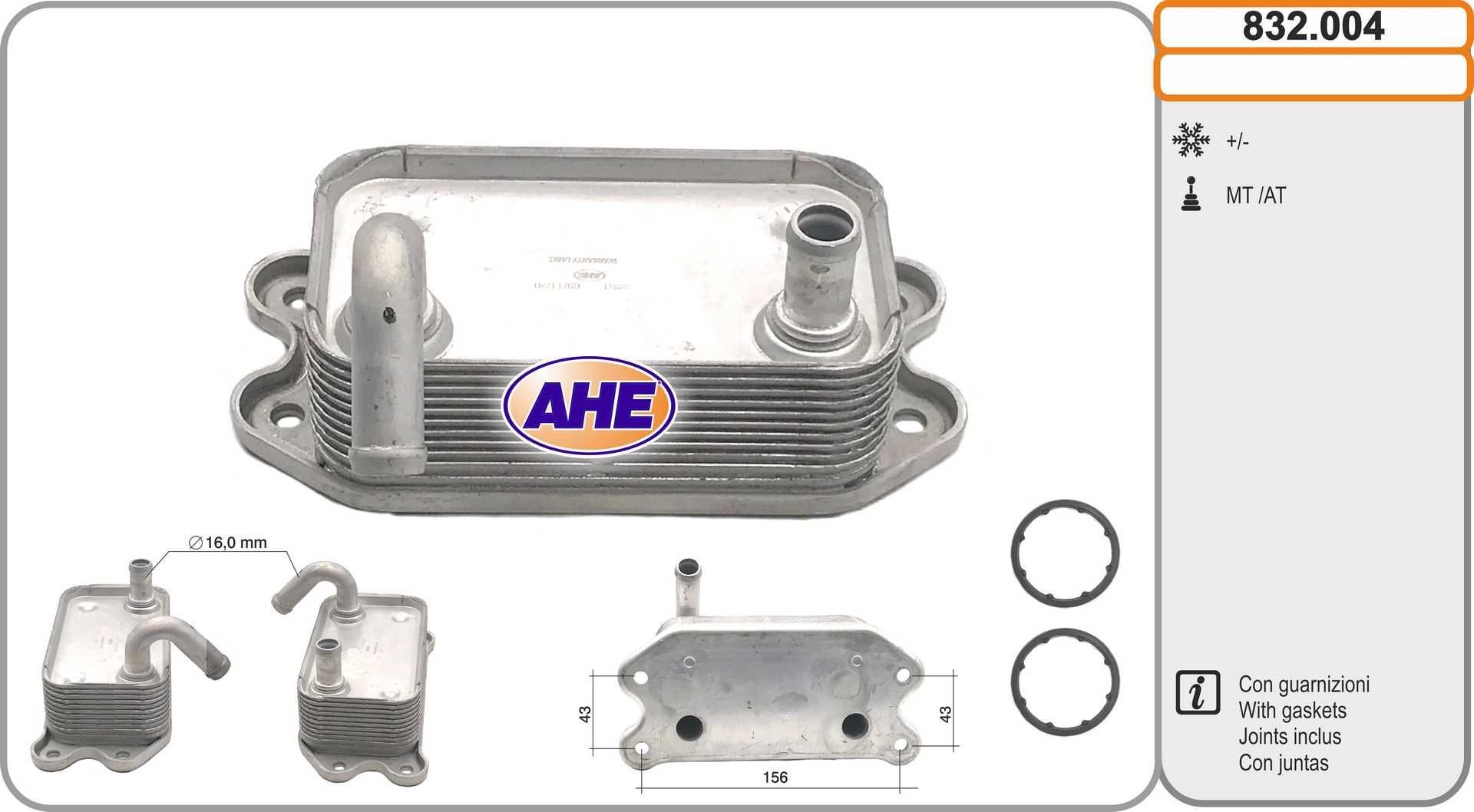 AHE Oljekjøler, motorolje 832.004 Oljekjøler AHE Volvo 740 832.004