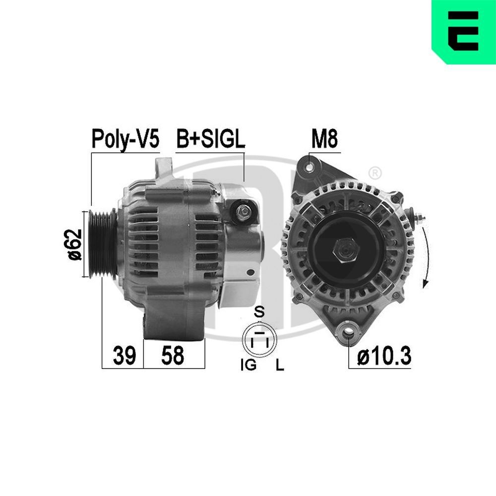 ERA Generaator 209485A ERA 209485A Generaator Toyota Corolla 1.6 Liftback hind