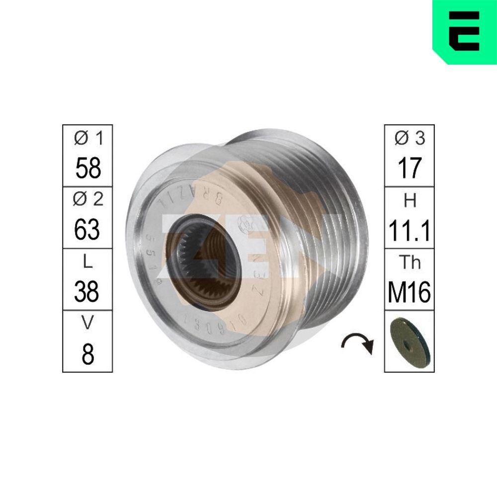 ERA Ģeneratora brīvgaitas mehānisms ZN5519 Remonta komplekti Porsche Boxster 987: Ģeneratora brīvgaitas mehānisms ERA ZN5519