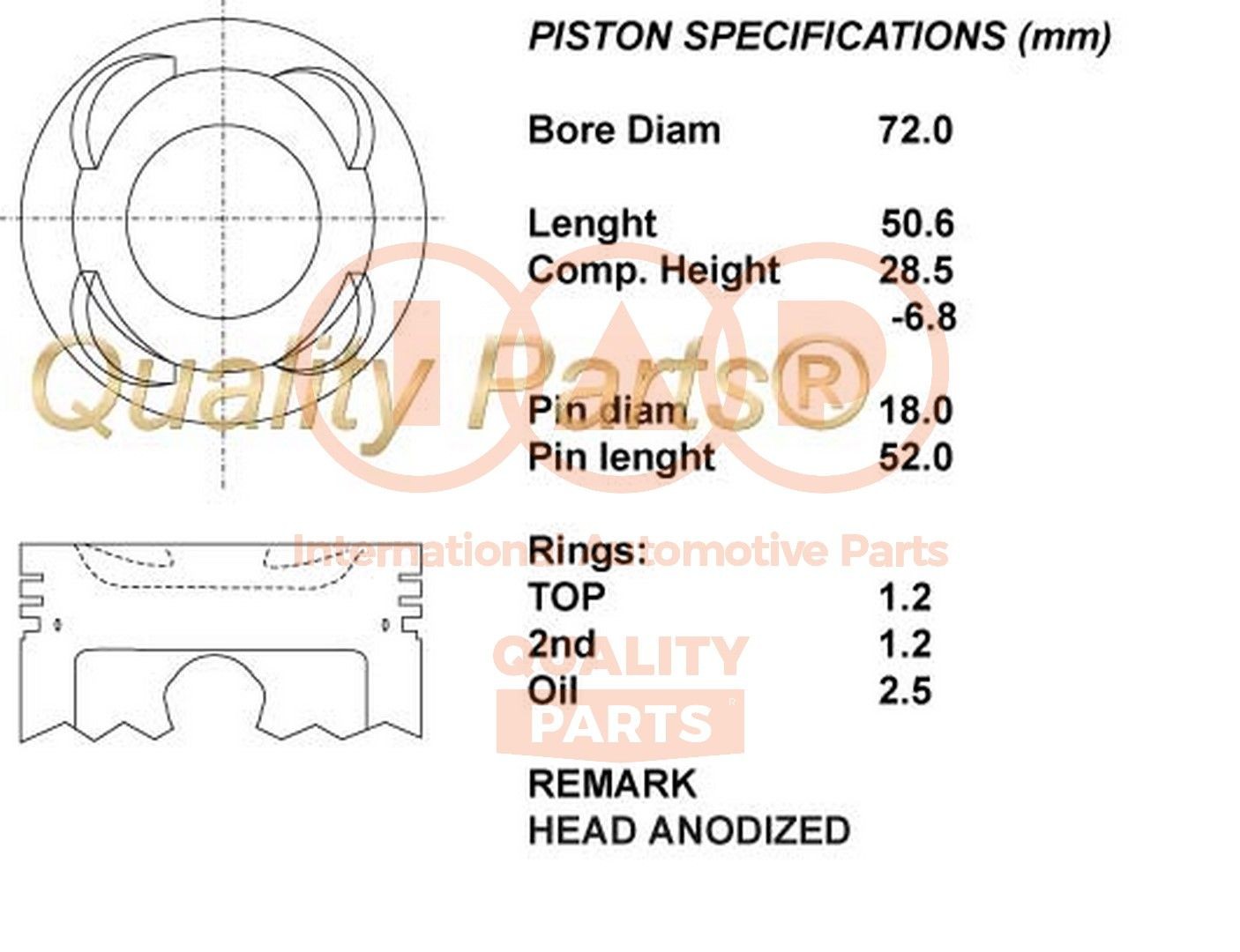 Zuiger IAP QUALITY PARTS 100-03072 IAP QUALITY PARTS 100-03072 Motorzuiger DAIHATSU SIRION 2024